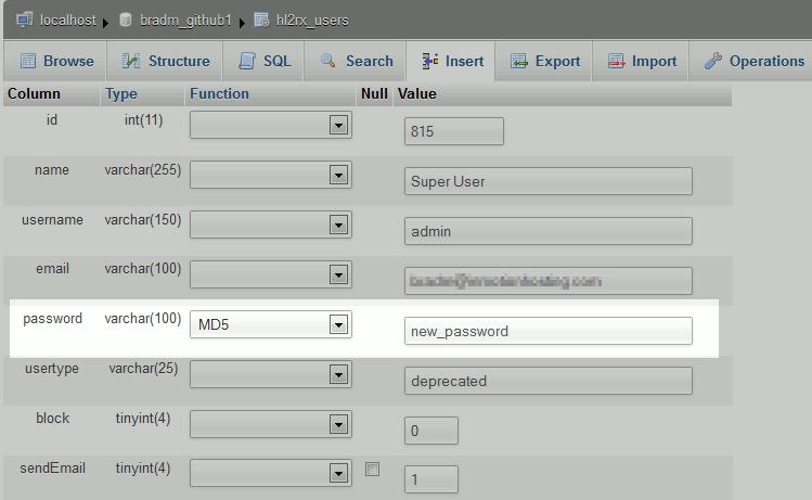 Reset Joomla Admin Password in PhpMyAdmin